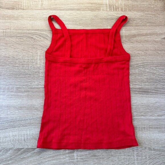 DONNI The Pointelle Square Neck Tank Top in Tomato Red XS - Picture 3 of 6